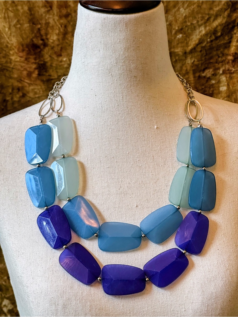 Double Strand Blue & Purple Statement Necklace